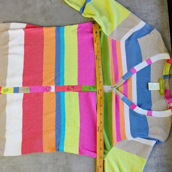 Sigrid Olsen Cardigan Sweater Womens Small Colorful Stripes Preppy Art Teacher - Picture 8 of 9
